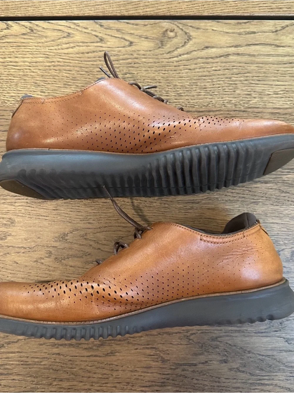 Cole Haan Grand.ØS Men’s 14M Brown Leather Perforated Oxford Dress Shoes